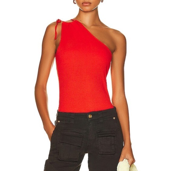 NWT The Range Alloy Rib Tied One Shoulder Tank Top Red Fuego Sz S - Picture 12 of 13